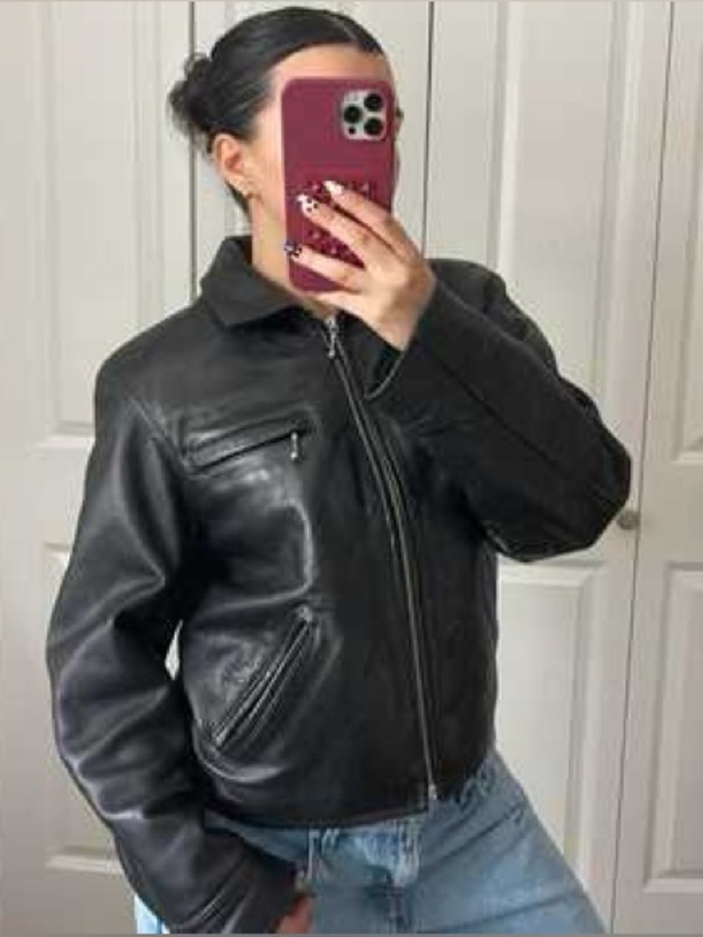 Vintage Heavy Duty Black Worker Biker Leather Jacket